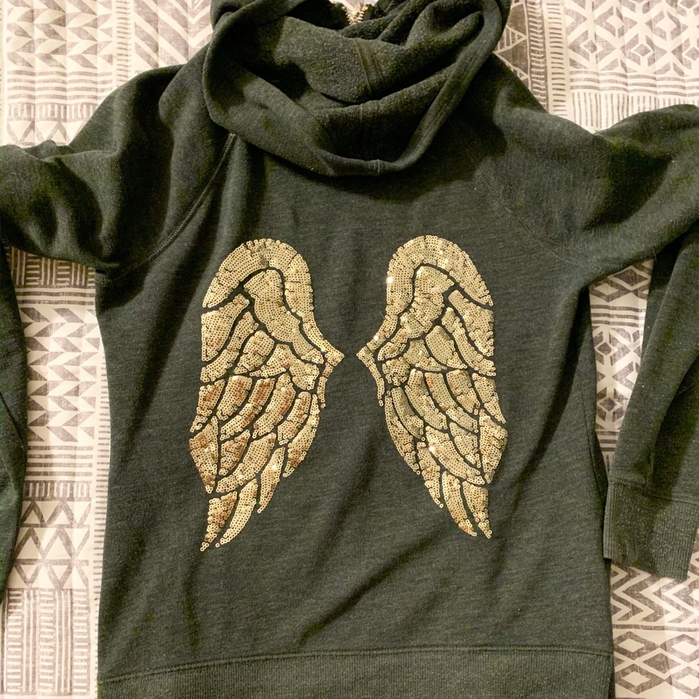Victoria’s Secret gold sparkle angel gray zip up
